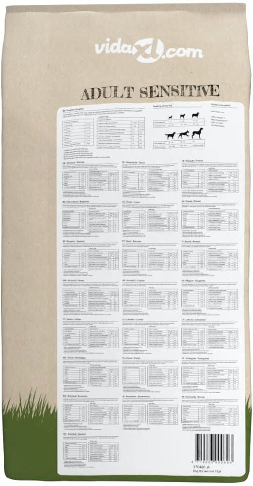 vidaXL Comida seca para perro premium Adult Sensitive Lamb & Rice 15kg Multicolour