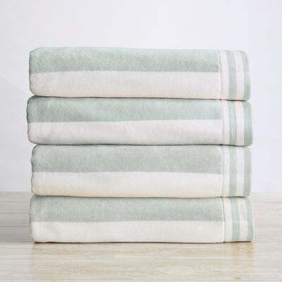 Linery & Co. 100% Cotton Velour Cabana Stripe Beach Towel