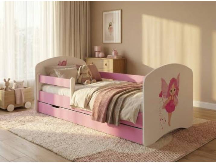 Happy Babies Kinderbett - Mit Matratze & Schublade und Rausfallschutz, 80x160, Mädchen Kinderbetten & Jugendbett Jungen Kids Bed, Jugendbett für Bodentief Ausziehbett Kleinkind, Lattenrost