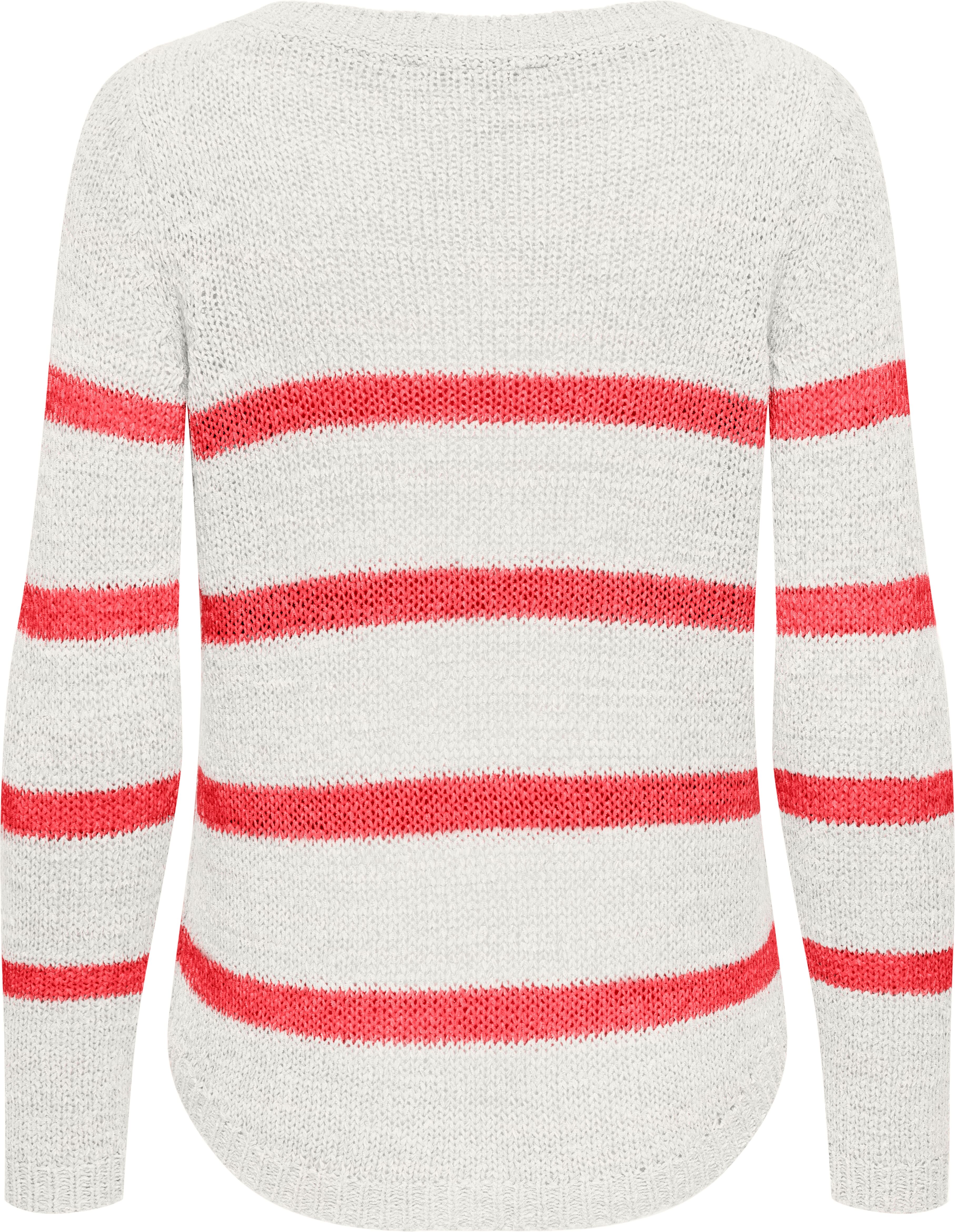 Strickpullover ONLY "ONLGEENA XO L/S PULLOVER KNT NOOS", Damen, Gr. L, weiss (cloud dancer stripes:dubarry), Strick, Obermaterial: 65% Polyacryl, 35% Polyamid, gestreift, tailliert kurz, Rundhals, Rippstrickbündchen, Pullover Strickpullover, Materialmix, 