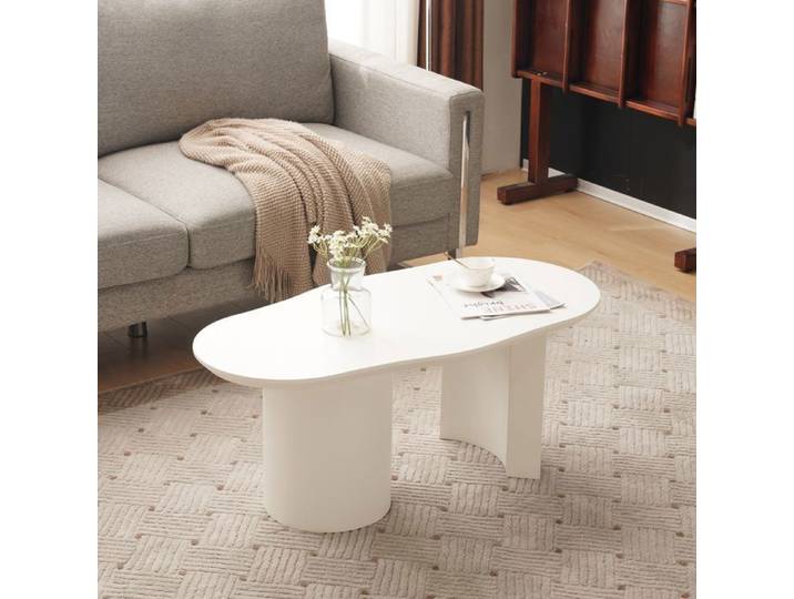 Table basse salon Moderne minimaliste Table d'appoint rectangulaire irrégulière 100x50x40.5cm Blanc