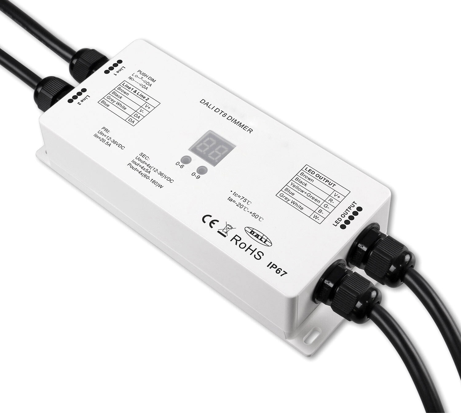 Isoled Dali Dt8 1 Adresse Rgb+w Pwm-Dimmer Ip67, 4 Kanal, 12-36v 4x5a, 48v 4x3a