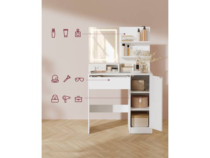 Coiffeuse lumineuse Anzagh 80 x 132 x 40cm Blanc