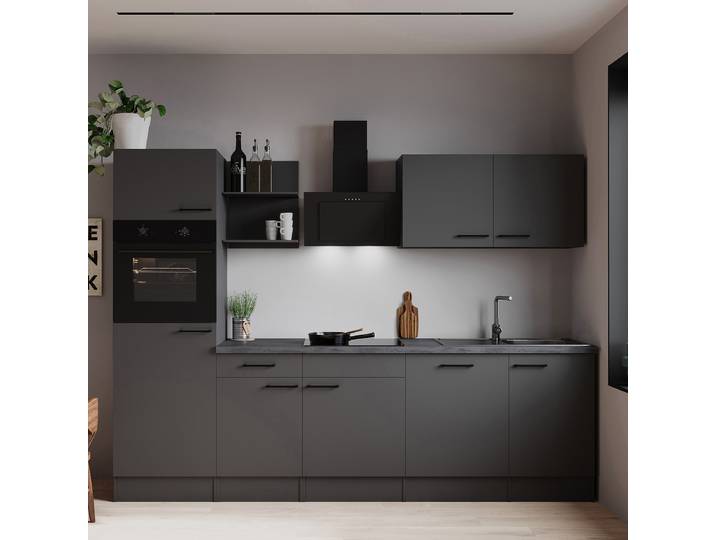 Autarke Küchenzeile Oliver 280 cm 280 x 205 x 60cm Grau/Matt Grau ohne Kühlschrank