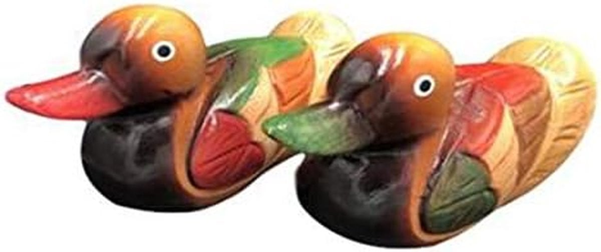 Set van 2 handgesneden houten mandarijneend decoratie beeldjes multicolor