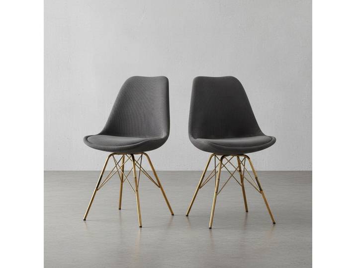 KADIMA DESIGN Esszimmerstuhl Esszimmerstuhl 2er Set Cara-Stoff Anthrazit Küchenstuhl mit goldenen (Beinen, Cord-Schalenstuhl Skandinavisches Design, Polsterstuhl mit), Stoffbezug, Stuhl Gepolstert