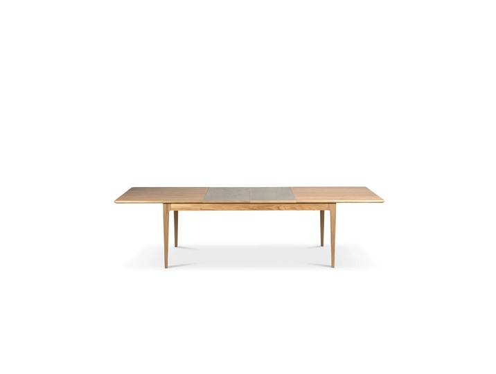 Mavis Table à manger Höllviken Chêne blanchi mat laqué, 2 rallonges, pierre calcaire Ø50 cm