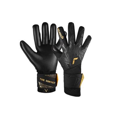 Torwarthandschuhe REUSCH "Pure Contact Infinity", Damen, Gr. 8,5, gold (schwarz, goldfarben), 77% Elastodien, 16% Polyester, 7% Polyamid, mehrfarbig, Handschuhe, mit Hybrid Negative Cut