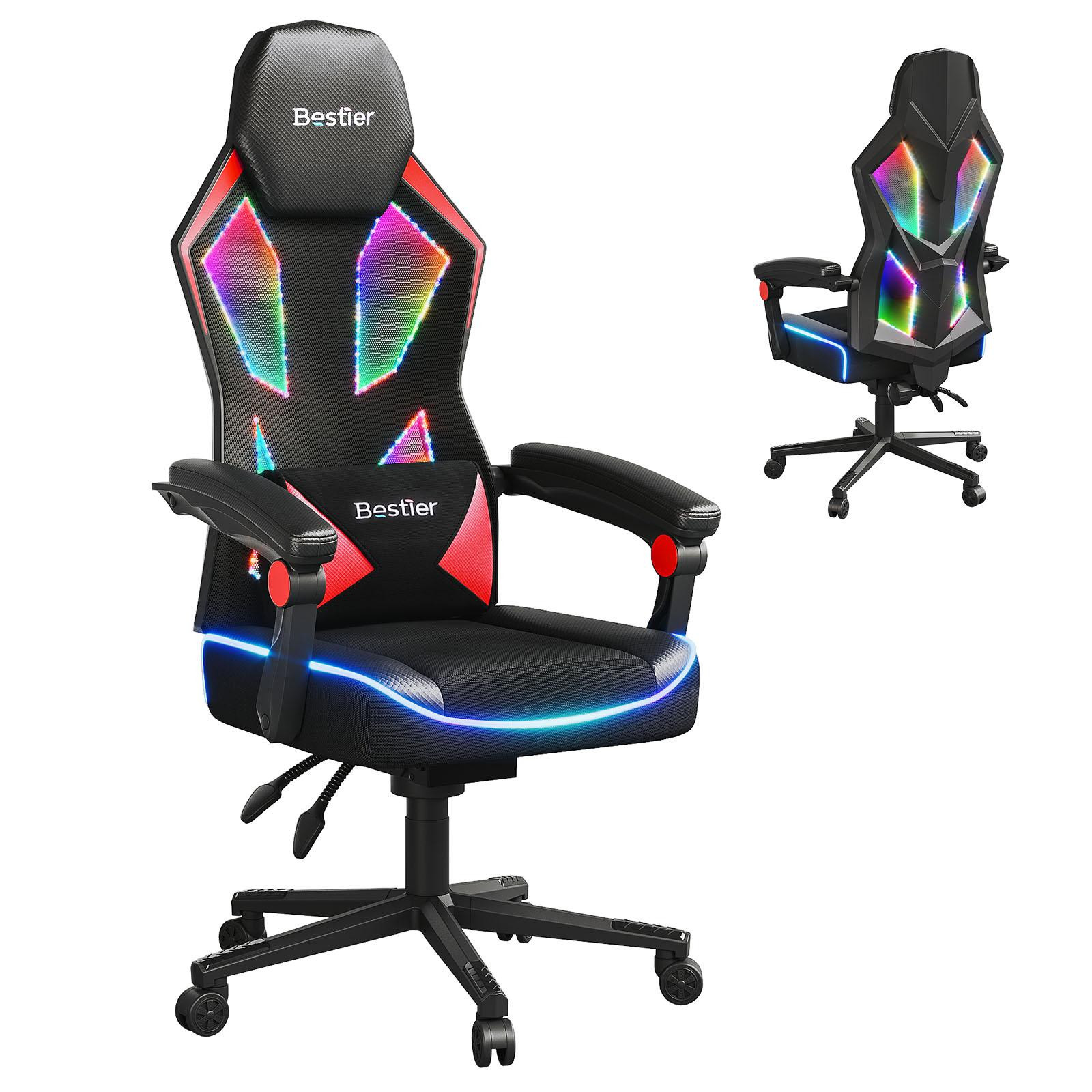 Bestier Ergonomische Gaming Stoel met Verstelbare Hoofdsteun en Lendensteun, Rood