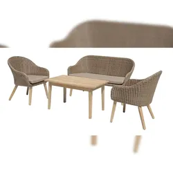 DELUKE Garten-Sitzgruppe LISBON 4tlg. Kunststoffgeflecht - Akazie, Braun | Gartenmöbel-Set Gartengarnitur Garten-Essgruppe mit Stühlen und Esstisch