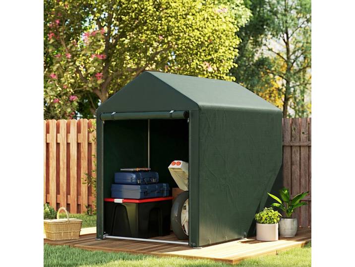 Outsunny Abri Vélos 2 Compartiments Imperméable Vert 1,2x1,8m