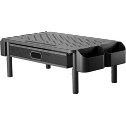 Techly Ergonomischer Monitorständer mit Schublade 3-fach höhenverstellbarer Hersteller: (ICA-MS-114), Monitor Erhöhung, Schwarz