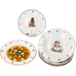 6er Set Navidad Suppenteller 22cm 200ml Grau Grün Rot Weihnachten Salat Pasta