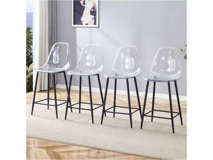 Tabourets De Bar Lot De 4 Transparent Et Noir Chaises Hautes Design FloraGrace Pour Cuisine Ou Bar Montage Simple 45x51x102cm