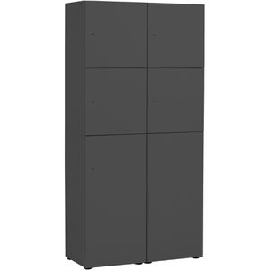 Möbelpartner Schließfachschrank Locked, anthrazit, 6 Fächer, Holz, 91 x 185cm, mit RFID-Schloss