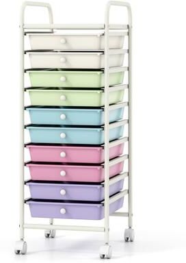 Costway 10 Drawer Rolling Storage Cart Organizer with 4 Universal Casters-Ice Cream Multicolor