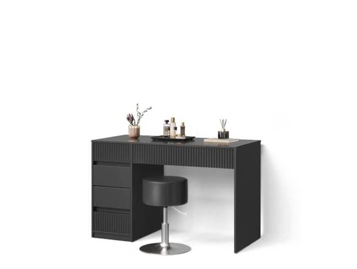 Livinity Schminktisch Allia , Schwarz 120 cm ohne Spiegel · Hocker · 5 Schubladen · Freistehend · Geriffelte Fronten