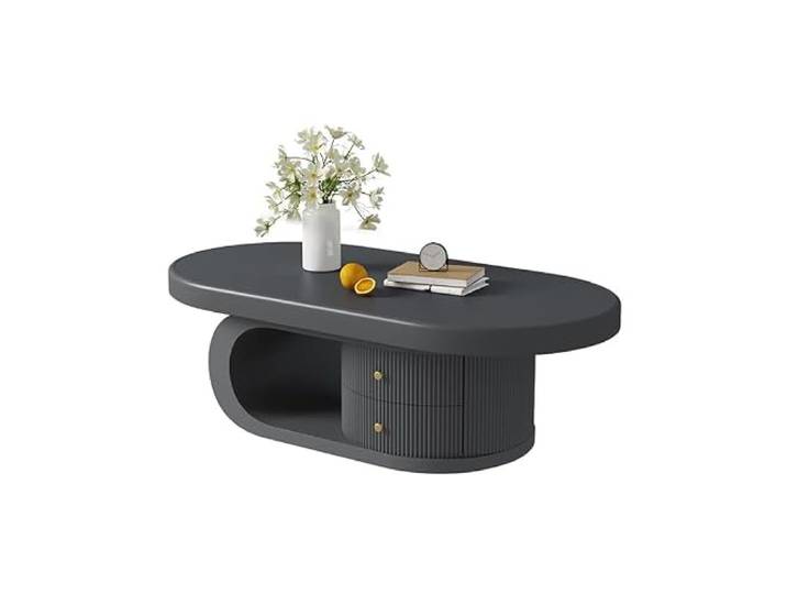 9bbhfJw4R Couchtisch im Landhausstil Ovaler Couchtisch aus Massivholz im Vintage-Stil for das Wohnzimmer, platzsparendes Design for kleine Wohnungen(Schwarz,100cm)