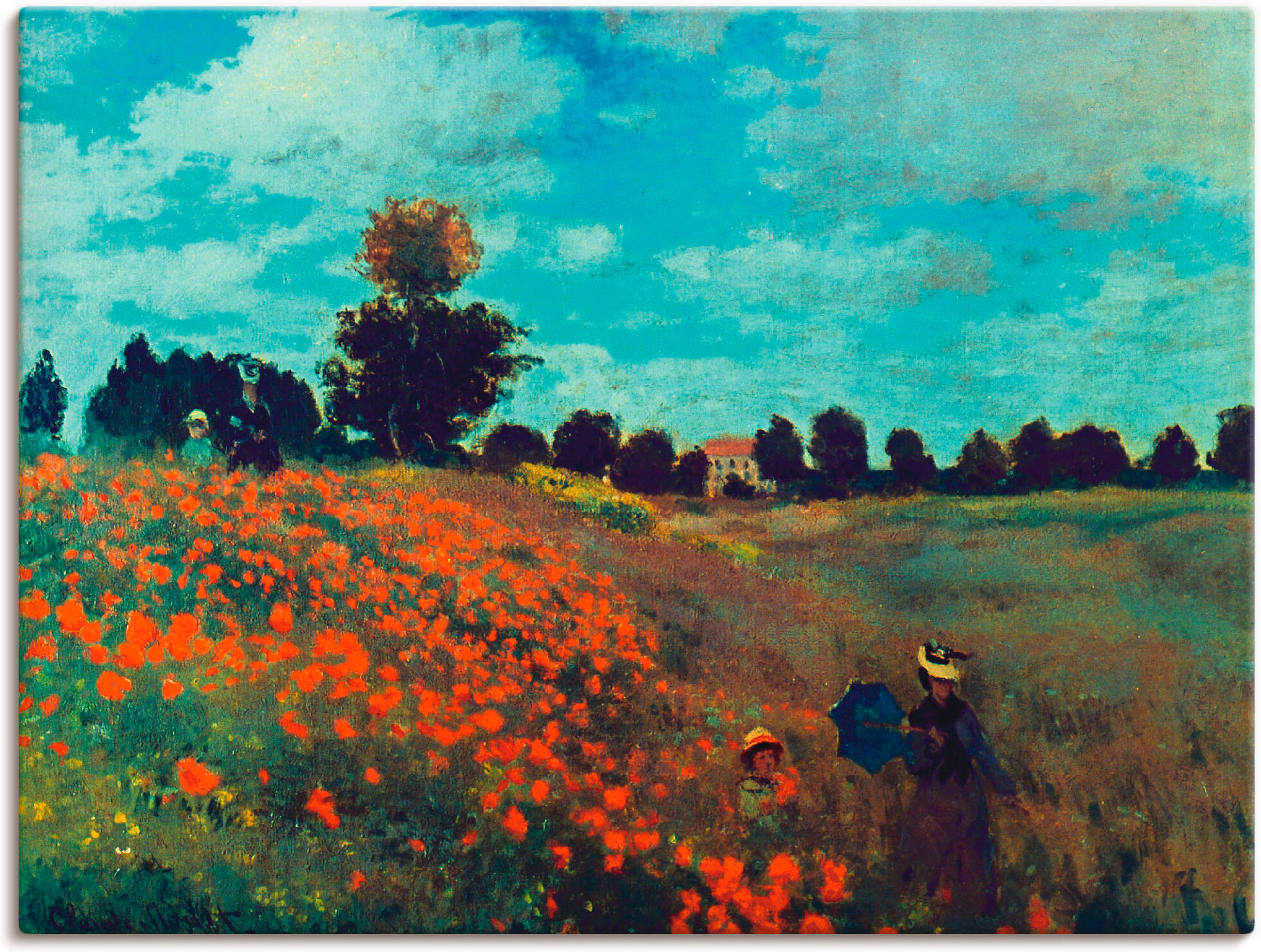 Leinwandbild ARTLAND "Die Mohnblumen, 1873", blau (farbe bild(er): blau), B:80cm H:60cm, Bilder, Leinwandbild, auf Holzrahmen gespannt farbe bild(er): blau B/H/T: 80cm x 60cm, Leinwandbild Blumenwiese Querformat, 1 Stk.