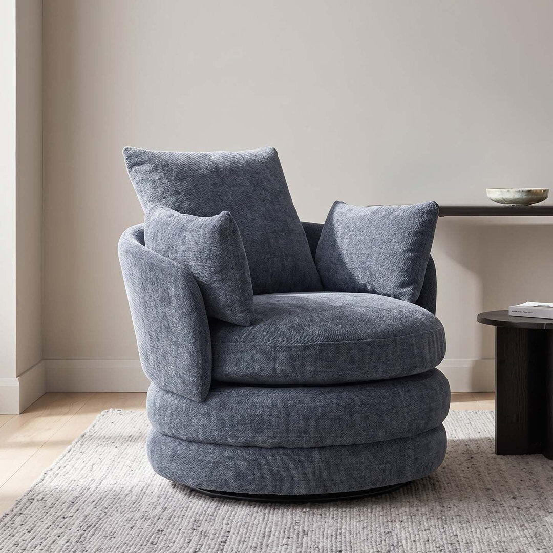 Metro Upholstered Swivel Barrel Chair Breeze Blue Chenille 86cm H X 88cm W X 87cm D