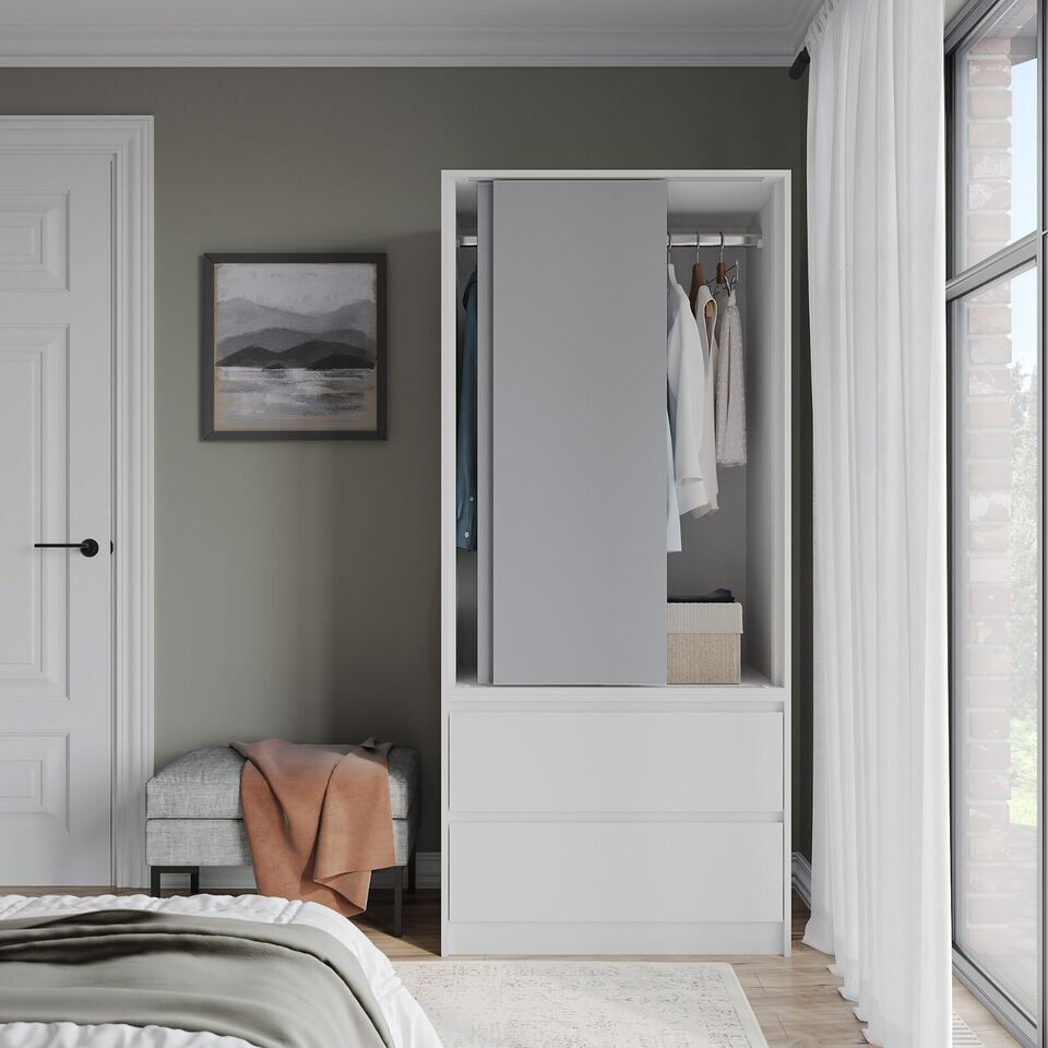17 Stories Solid Wood Wardrobe White/Grey 80cm W X 51.5cm D