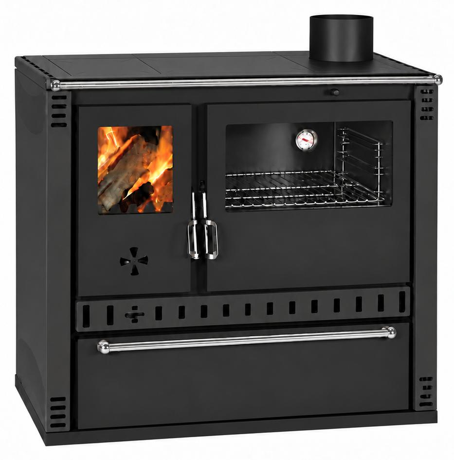 Holzherd PRITY GTD FS S DR 10,9 kW, Schwarz, Backofen rechts
