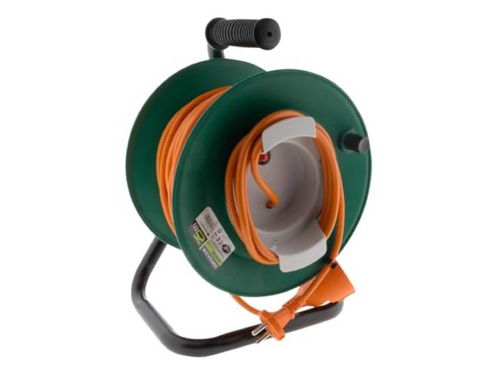 Zenitech Enrouleur Électrique sans Prise H05VV-F 2x1\,5mm² 3m Coupe-Circuit Orange\, Coupe-Circuit Thermique\, Châssis Métal\, Poignée Ergonomique\, 3200W Déroulé\, 16A\, Usage Ménager