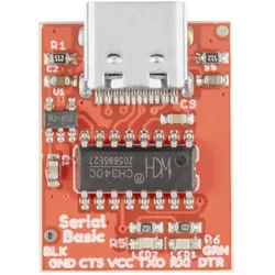 BerryBase CH340C USB zu TTL Modul, TX / RX Datenanzeige LEDs, USB-C, 3,3V 5V