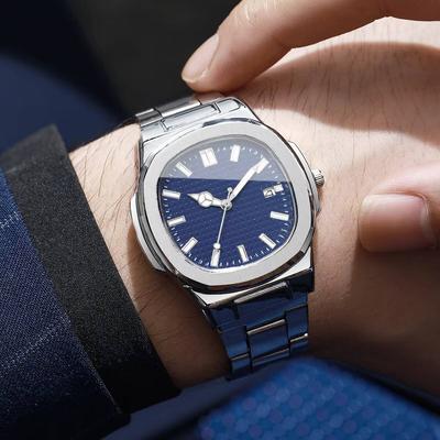Youfap Market Calendar Mens Quartz Watch, Luxury Square Men Business Watches blue