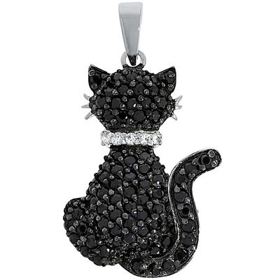 Kettenanhänger FIRETTI "Schmuck Geschenk Silber 925 Halsschmuck Anhänger Katze", schwarz (silberfarben, schwarz, silber, 925, schwarz, weiß), Schmuckanhänger, Damen, Silber 925 (Sterlingsilber), 2,9 g, Kettenanhänger, mit Zirkonia (synth.)
