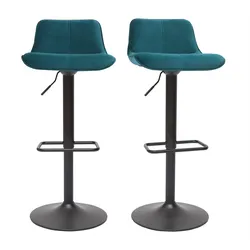 Barhocker höhenverstellbar und um 360° drehbar aus petrolblauem Stoff mit Samteffekt und schwarzem Metall (2er-Set) BOOST
