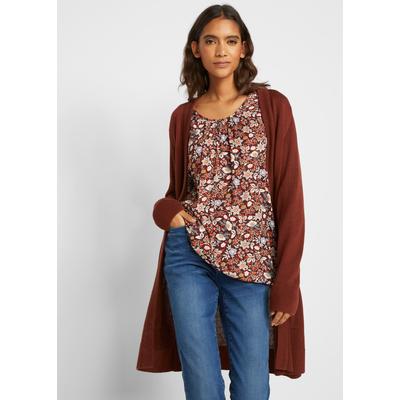 Longstrickjacke BONPRIX, Damen, Gr. 36/38 (S), braun (mahagonibraun), Strick, Obermaterial: 50% Baumwolle, 50% Polyacryl, oversize kniefrei, V-Ausschnitt, Strickbündchen, Strickjacken Longstrickjacke, Oversize-Passform, kuschelig weicher Strick,...
