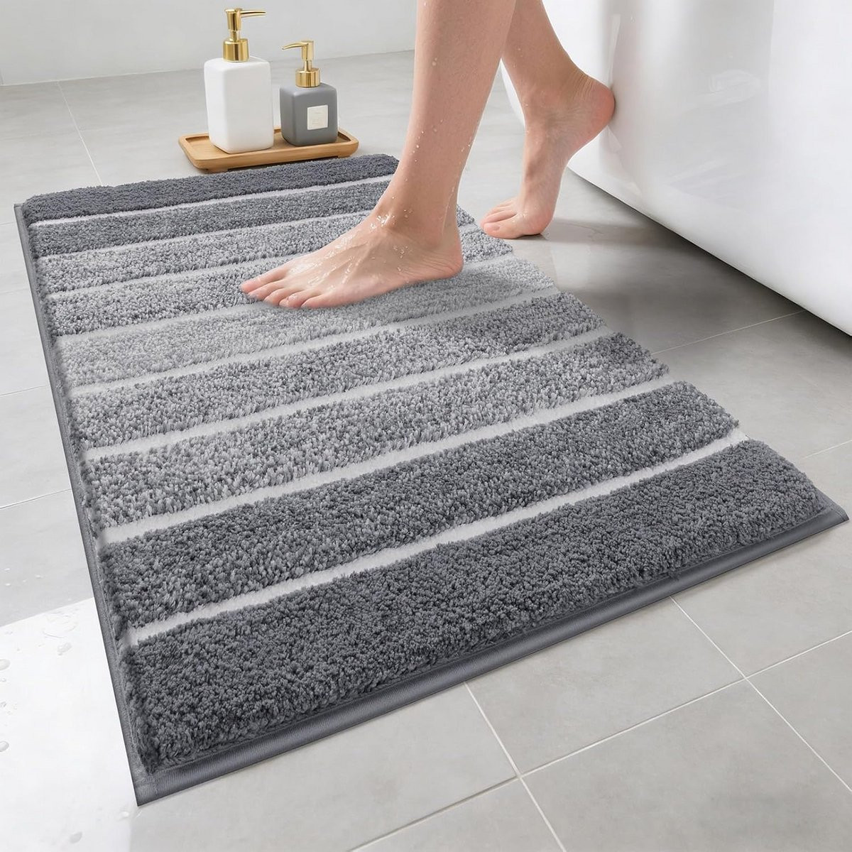 Grote antislip badmat grijs, 60 x 90 cm, zacht en absorberend badkamertapijt