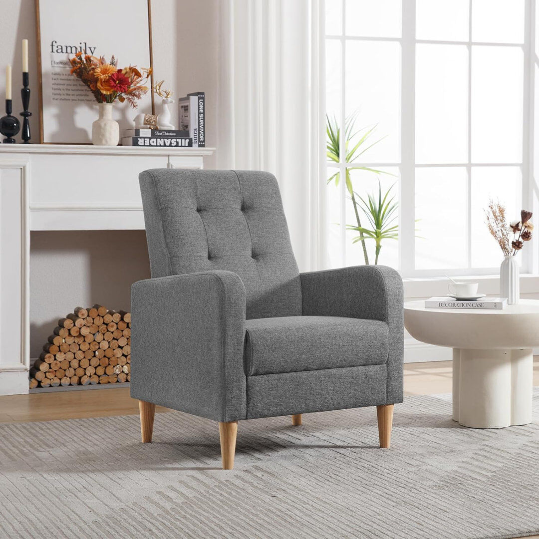 17 Stories Oka Upholstered Linen Armchair Grey/Brown/Blue 90.5cm H X 61cm W X 54cm D