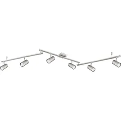 Deckenlampe Deckenstrahler Wohnzimmerleuchte 6 flammig Deckenleuchte Spots verstellbar, Metall silber, 6x GU10 Fassungen, LxBxH 180x10x18,5cm