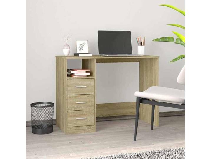 URBRAN®Bureau avec tiroirs Chêne sonoma 102x50x76 cm Bois d'ingénierie - Meuble de bureau_34