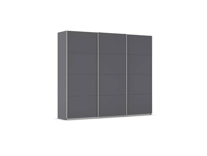 Rauch Möbel KULMBACH, Schwebetürenschrank, Grau metallic, Breite 271 cm Kleiderschrank mit Schwebetüren, Schiebetüren, 3-türig, Zubehör Basic, für Schlafzimmer, Jugendzimmer, Garderobe, Flur