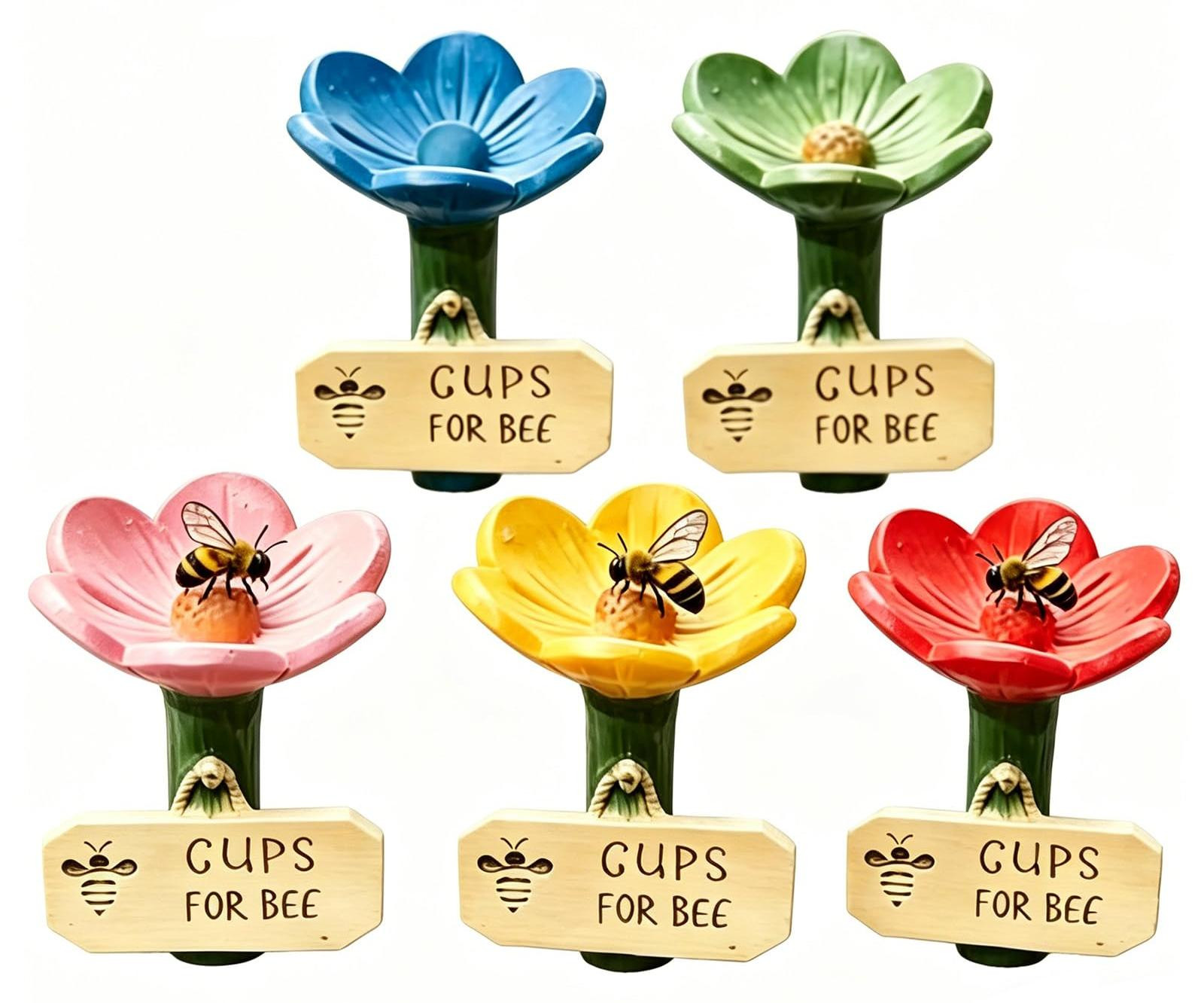 Dripio Set van 5 insectenwaterbakjes, bijenwaterstation, kleurrijke bloemvorm, weerbestendig
