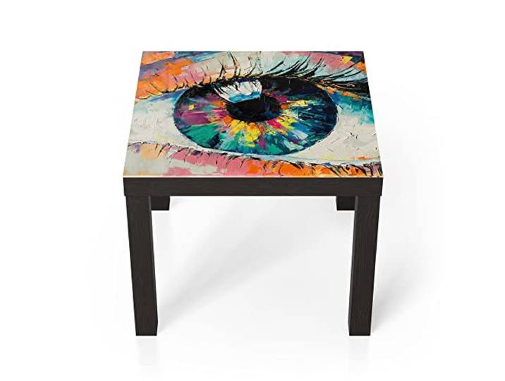 DEQORI Glastisch schwarz klein 55x55 cm Motiv Auge in bunten Ölfarben ausgefallener Beistelltisch aus Glas Hochglanz Couchtisch fürs Wohnzimmer moderner Couch Tisch mit Design