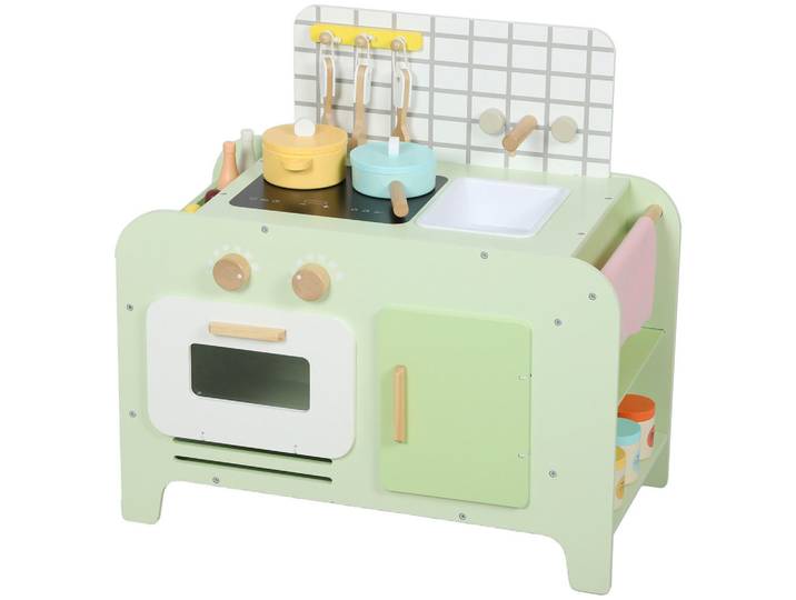 Aiyaplay Kinder-Spielküche mit Mikrowelle Spüle und Zubehör Grün, Sperrholz, 31.6x58x60 cm, unisex, Spielzeug, Kinderküchen