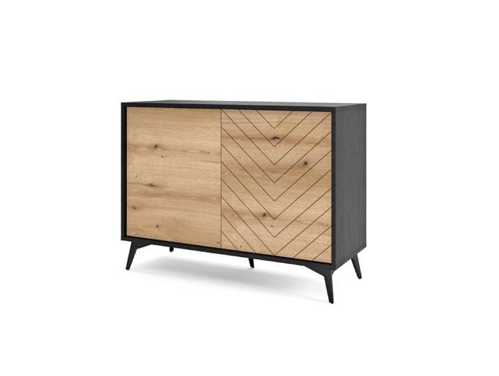 Buffet à deux portes - BOULIA - 104 cm - noir/chêne Evoke motif à chevrons
