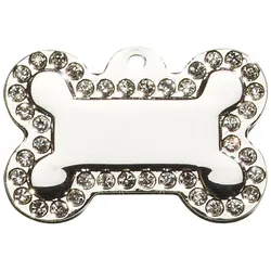 Adressanhänger mit Gravur - Knochen mit Strass - klein - silber