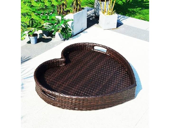 PRESSLAY Floating Tray Table Bar DIY Floating Tray, Heart Rattan Woven Floating Serving Tray Table, Swimming Pool Float for Sandbars, Spas, & Parties (Color : Brown)