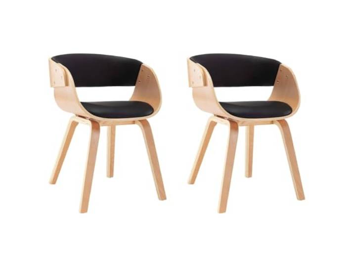 POUFGDR Essstühle, Schwarz, gebogenes Holz und Kunstleder, 2 Stück Weich gepolsterte Sitzfläche, stabiler Holzrahmen, zeitgenössisches Design, Essbereich, Lesen