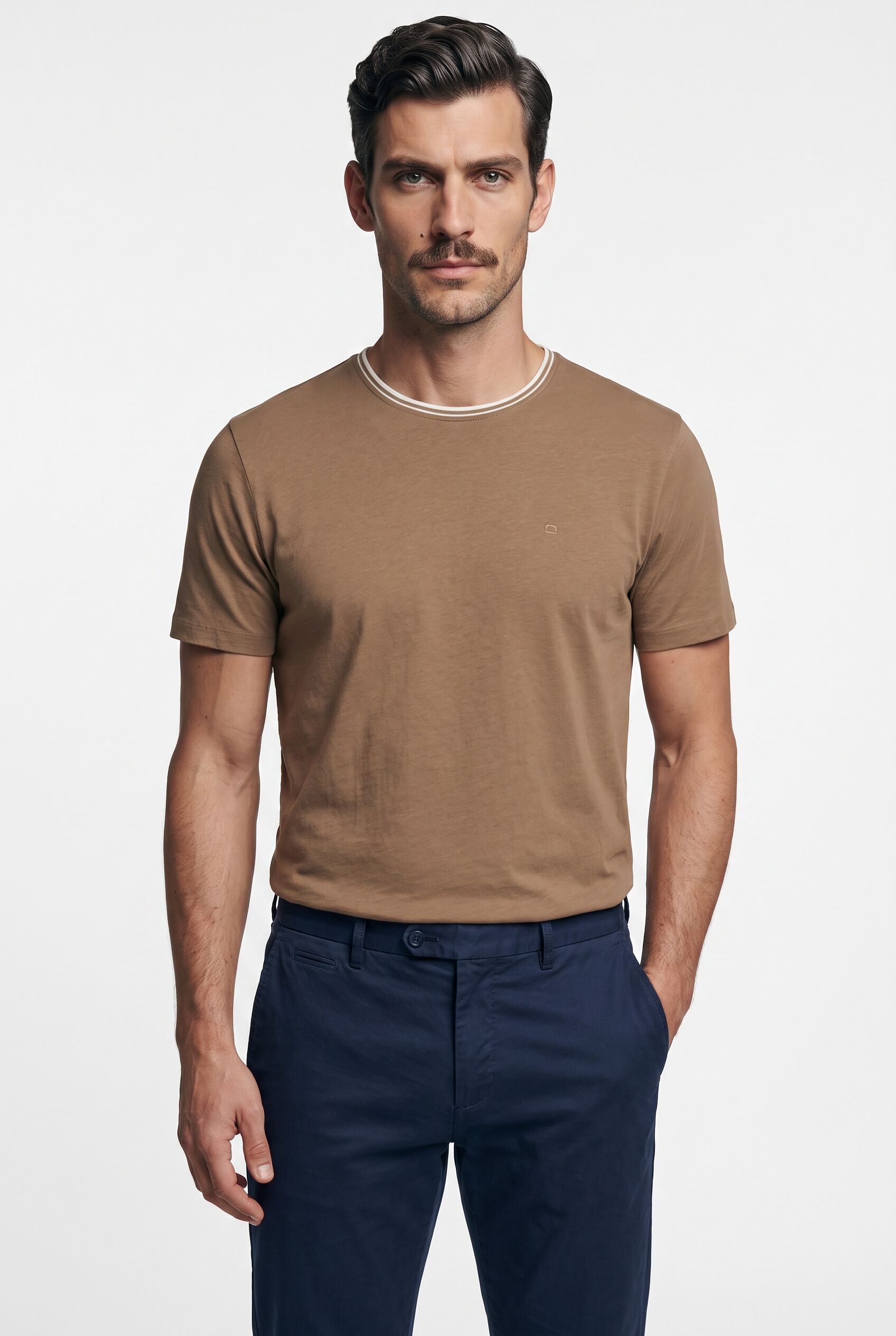 T-Shirt OLYMP, Herren, Gr. L, braun (natur), Jersey, Obermaterial: 70% Baumwolle, 30% Leinen, regular fit normal, Rundhals, Shirts T-Shirt, regular fit, Rundhals, casual natur L