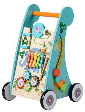 Teamson Kids Preschool Play Lab Wooden Baby Walker and Activity Station, Natural/Blue