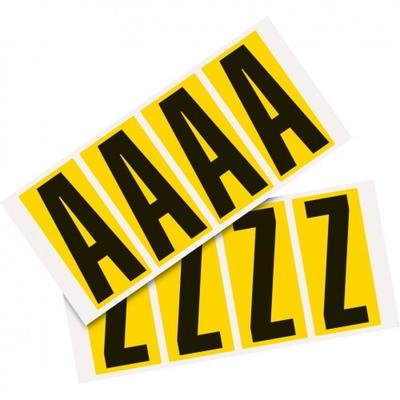 Aufkleber I Kombipackung Buchstabe A-Z, gelb/schwarz, Folie, SH 95mm, 47x98mm, 4 je Buchstabe/PAK