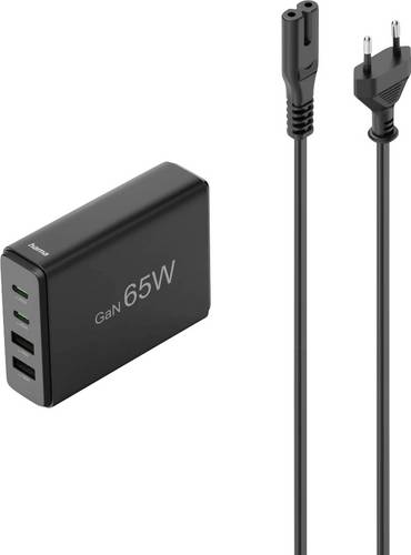 Hama USB-Ladestation 4 Ports, GaN, Schnellladegerät, 2xUSB-C, 2xUSB-A, PD, 65W USB Ladestation 65W Schwarz