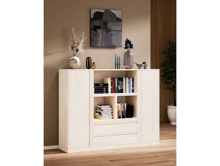 Naturwohnen Highboard aus Massivholz Naturweiß 120x160x40cm Laura  mit bioola® colour veredelt 100% Bio