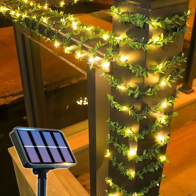 Perfect Picks Market Solar Ivy Fairy Lights LED Outdoor Garden String Lights With Modes little Green Leaf 50led